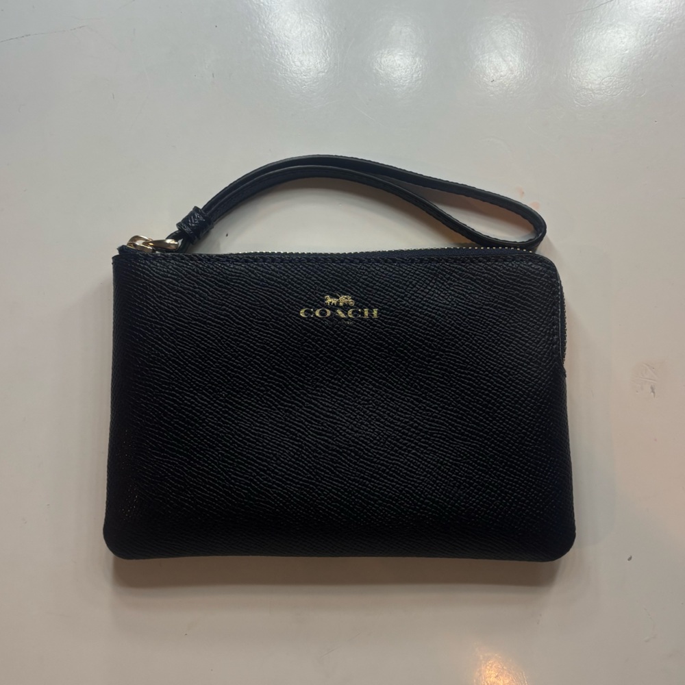 Coach Navy Blue Wristlet with Gold Accents